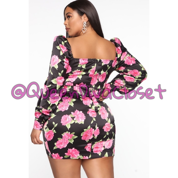 Pink rose black satin sweetheart bustier long sleeve ruched mini dress XL - Picture 3 of 8